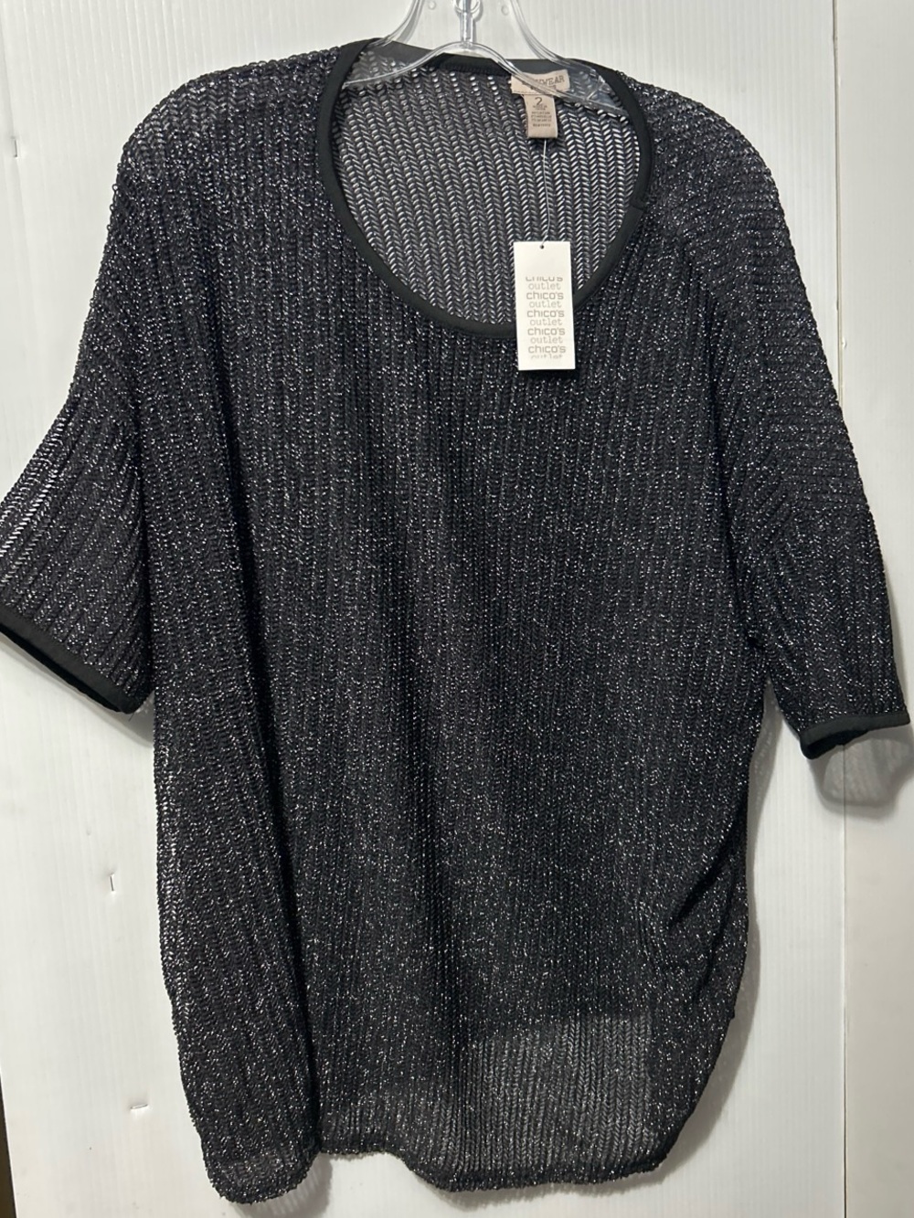 Chico's Black Metallic Knit Short-Sleeve Tunic